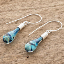 Load image into Gallery viewer, Blue Art Glass Dangle Earrings from Costa Rica - Flirty Waves | NOVICA