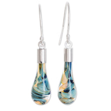 Load image into Gallery viewer, Handmade Art Glass Dangle Earrings from Costa Rica - Sand and Sea | NOVICA