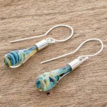 Load image into Gallery viewer, Handmade Art Glass Dangle Earrings from Costa Rica - Sand and Sea | NOVICA