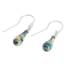 Load image into Gallery viewer, Handmade Art Glass Dangle Earrings from Costa Rica - Sand and Sea | NOVICA