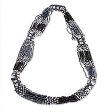 Load image into Gallery viewer, Black and White Glass Beaded Strand Necklace from Guatemala - Harmonious Elegance in Black | NOVICA
