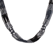 Load image into Gallery viewer, Black and White Glass Beaded Strand Necklace from Guatemala - Harmonious Elegance in Black | NOVICA