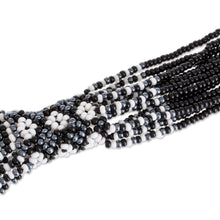 Load image into Gallery viewer, Black and White Glass Beaded Strand Necklace from Guatemala - Harmonious Elegance in Black | NOVICA