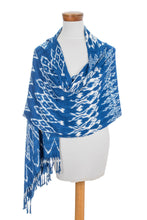 Load image into Gallery viewer, Handwoven Royal Blue Shibori Rayon Shawl from Guatemala - Royal Blue Silhouettes | NOVICA