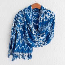 Load image into Gallery viewer, Handwoven Royal Blue Shibori Rayon Shawl from Guatemala - Royal Blue Silhouettes | NOVICA