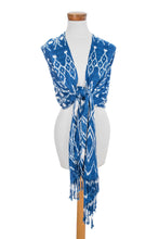 Load image into Gallery viewer, Handwoven Royal Blue Shibori Rayon Shawl from Guatemala - Royal Blue Silhouettes | NOVICA