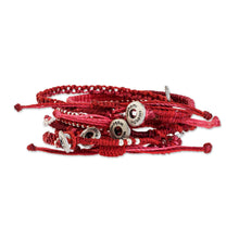 Load image into Gallery viewer, Glass Beaded Macrame Bracelets in Red (Set of 7) - Boho Histories in Red | NOVICA