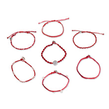 Load image into Gallery viewer, Glass Beaded Macrame Bracelets in Red (Set of 7) - Boho Histories in Red | NOVICA