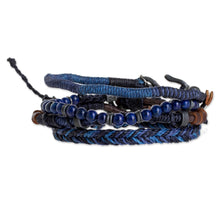 Load image into Gallery viewer, Lapis Lazuli and Leather Bracelets from Guatemala (Set of 4) - Boho Friends | NOVICA