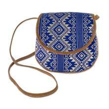Load image into Gallery viewer, Blue and Beige Cotton Sling Bag from Guatemala - Feminine Subtlety in Blue | NOVICA