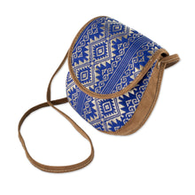Load image into Gallery viewer, Blue and Beige Cotton Sling Bag from Guatemala - Feminine Subtlety in Blue | NOVICA