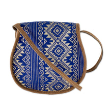 Load image into Gallery viewer, Blue and Beige Cotton Sling Bag from Guatemala - Feminine Subtlety in Blue | NOVICA
