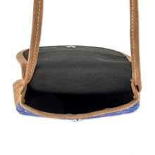 Load image into Gallery viewer, Blue and Beige Cotton Sling Bag from Guatemala - Feminine Subtlety in Blue | NOVICA