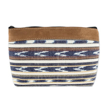 Load image into Gallery viewer, Faux Suede Trimmed Cotton Cosmetic Bag - Antigua Azul | NOVICA