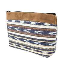 Load image into Gallery viewer, Faux Suede Trimmed Cotton Cosmetic Bag - Antigua Azul | NOVICA