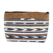 Load image into Gallery viewer, Faux Suede Trimmed Cotton Cosmetic Bag - Antigua Azul | NOVICA