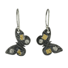 Load image into Gallery viewer, 24k Gold Accent Dark Sterling Silver Butterfly Earrings - Midnight Butterfly | NOVICA