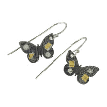 Load image into Gallery viewer, 24k Gold Accent Dark Sterling Silver Butterfly Earrings - Midnight Butterfly | NOVICA