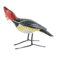 Load image into Gallery viewer, Handcrafted Posable Ceramic Helmeted Woodpecker Figurine - Helmeted Woodpecker | NOVICA