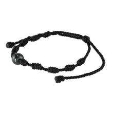 Load image into Gallery viewer, Unisex Black Cord and Green Jade Bracelet - Knotty | NOVICA