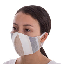 Load image into Gallery viewer, 2 Handwoven 3-Layer Masks in Beige Stripe & Blue Cotton - Maya Hope | NOVICA