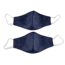 Load image into Gallery viewer, Dark Blue Cotton Denim Three-Layer Face Masks Large (Pair) - Blue Denim Style | NOVICA