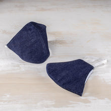 Load image into Gallery viewer, Dark Blue Cotton Denim Three-Layer Face Masks Large (Pair) - Blue Denim Style | NOVICA