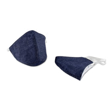 Load image into Gallery viewer, Dark Blue Cotton Denim Three-Layer Face Masks Large (Pair) - Blue Denim Style | NOVICA