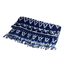 Load image into Gallery viewer, Navy and White Ikat Shawl from Guatemala - Navy Blue Silhouettes | NOVICA