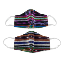 Load image into Gallery viewer, Hand Loomed Striped Cotton Face L/XL Masks (Pair) - Harmonious Stripes | NOVICA