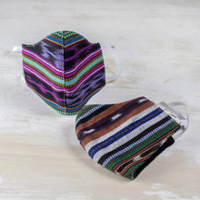 Load image into Gallery viewer, Hand Loomed Striped Cotton Face L/XL Masks (Pair) - Harmonious Stripes | NOVICA