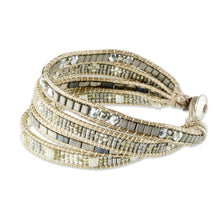 Load image into Gallery viewer, Silvery Beaded Wristband Bracelet from Guatemala - Silver Reflection | NOVICA
