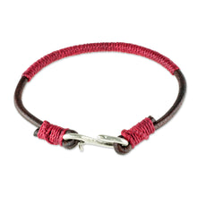 Load image into Gallery viewer, Leather and Red Cord Unisex Bracelet - Destination | NOVICA