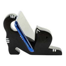 Load image into Gallery viewer, Cat-Shaped Phone Stand in Black - Black Cat | NOVICA