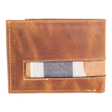 Load image into Gallery viewer, Bifold Wallet in Brown Leather and Cotton - Guatemalan Honey | NOVICA