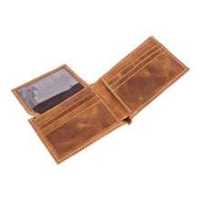 Load image into Gallery viewer, Bifold Wallet in Brown Leather and Cotton - Guatemalan Honey | NOVICA