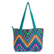 Load image into Gallery viewer, Handwoven Colorful Green Cotton Tote Handbag - Tall Green Peaks | NOVICA