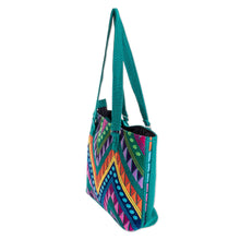 Load image into Gallery viewer, Handwoven Colorful Green Cotton Tote Handbag - Tall Green Peaks | NOVICA
