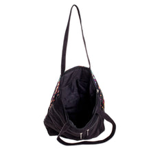 Load image into Gallery viewer, Handwoven Multicolor & Black Cotton Shoulder Bag Tote - Guatemalan Peaks | NOVICA