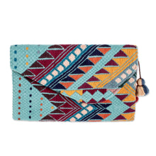 Load image into Gallery viewer, Colorful Seafoam Green Handwoven Cotton Clutch Handbag - Mountain Dream | NOVICA