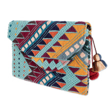 Load image into Gallery viewer, Colorful Seafoam Green Handwoven Cotton Clutch Handbag - Mountain Dream | NOVICA