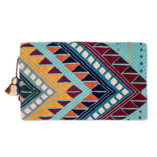 Load image into Gallery viewer, Colorful Seafoam Green Handwoven Cotton Clutch Handbag - Mountain Dream | NOVICA