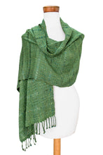 Load image into Gallery viewer, Hand Woven Green Cotton Shawl - Green Spring | NOVICA