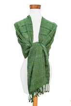 Load image into Gallery viewer, Hand Woven Green Cotton Shawl - Green Spring | NOVICA