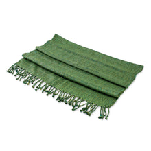 Load image into Gallery viewer, Hand Woven Green Cotton Shawl - Green Spring | NOVICA