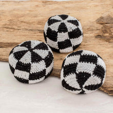 Load image into Gallery viewer, Black and White Check Hacky Sacks (Set of 3) - Checkers | NOVICA
