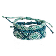 Load image into Gallery viewer, Aqua Macrame Wristband Bracelets (Set of 3) - Seafoam Surf | NOVICA
