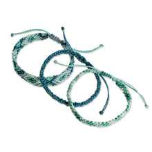 Load image into Gallery viewer, Aqua Macrame Wristband Bracelets (Set of 3) - Seafoam Surf | NOVICA