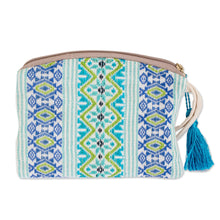 Load image into Gallery viewer, Handwoven Blue and Turquoise Cotton Cosmetic Case - Colors of Spring | NOVICA