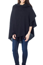 Load image into Gallery viewer, Alpaca Wool Solid Black Wrap Ruana - Bold Black | NOVICA